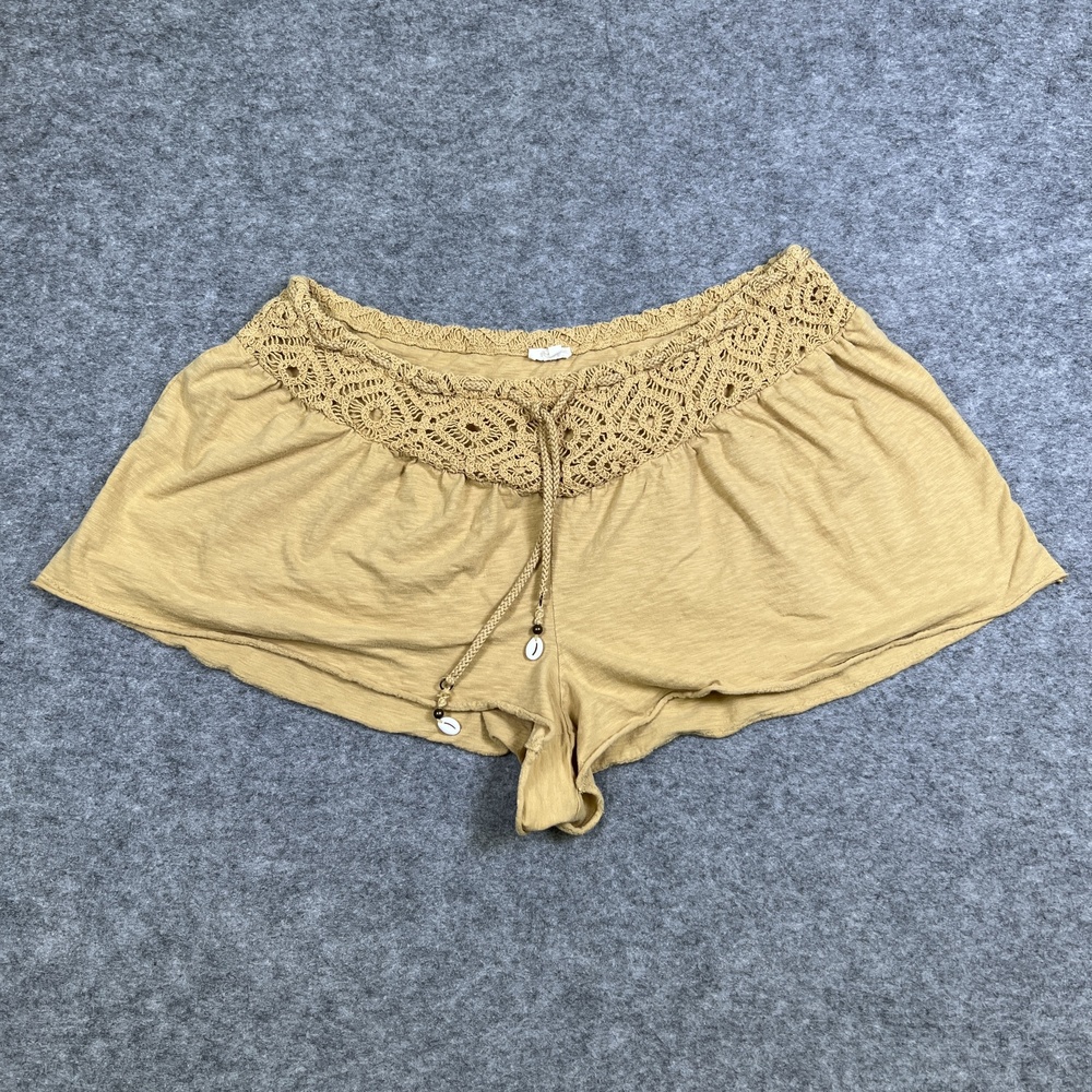 Aerie Shorts Womens XL Beige Hot Pants Crochet Elastic Waist Drawstring Lounge